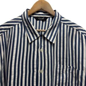 Genelli Vintage Mens Size XXL Blue/White Striped Silk Button Front S/S Shirt euc